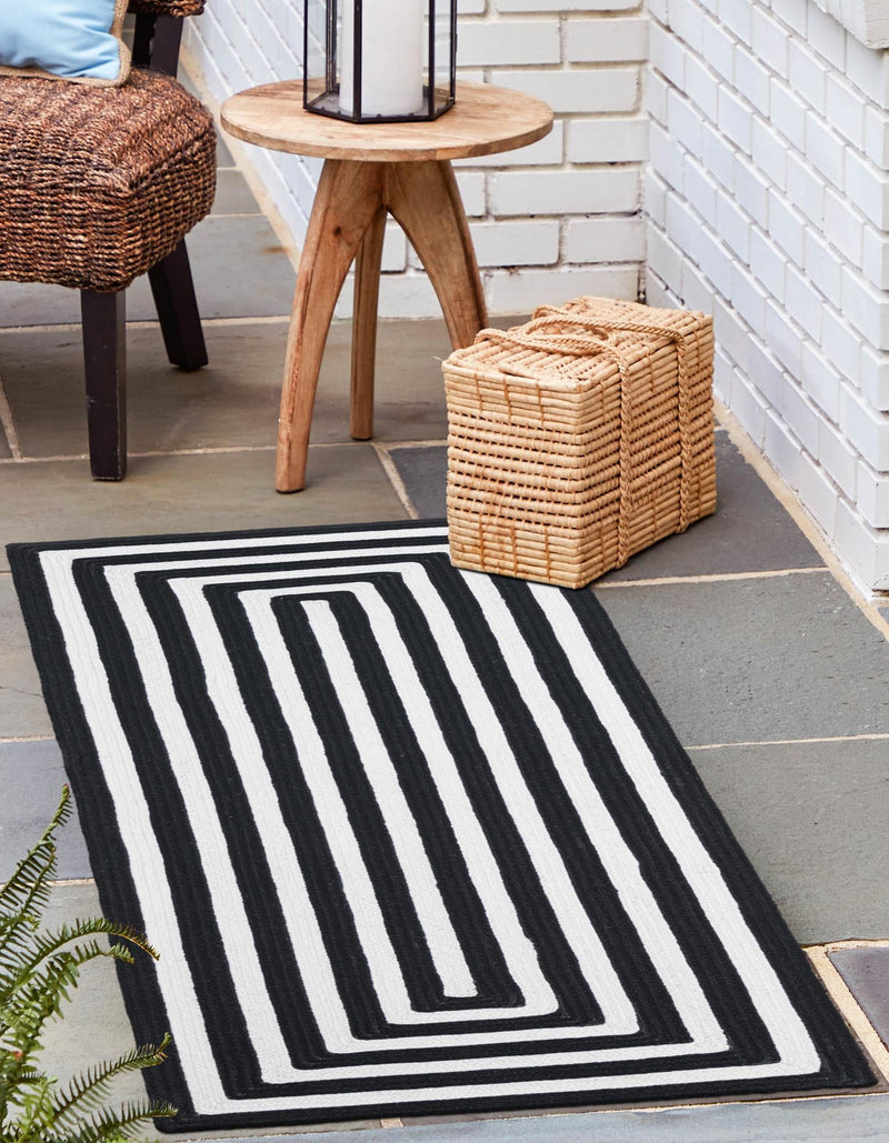 Sustainable Strands Indoor-Outdoor Oasis Collection Area Rug - Harborview Runner Black and White  lifestyle 81