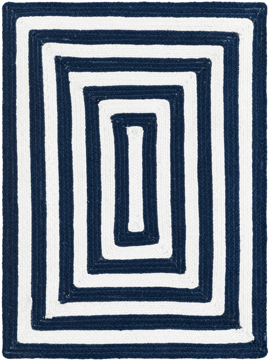Sustainable Strands Indoor-Outdoor Oasis Collection Area Rug - Harborview Rectangle Navy Blue and White Main