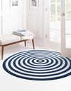 Sustainable Strands Indoor-Outdoor Oasis Collection Area Rug - Harborview Round Navy Blue and White  lifestyle 32
