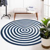 Sustainable Strands Indoor-Outdoor Oasis Collection Area Rug - Harborview Round Navy Blue and White  lifestyle 92