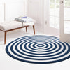 Sustainable Strands Indoor-Outdoor Oasis Collection Area Rug - Harborview Round Navy Blue and White  lifestyle 95