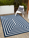 Sustainable Strands Indoor-Outdoor Oasis Collection Area Rug - Harborview Rectangle Navy Blue and White  lifestyle 2