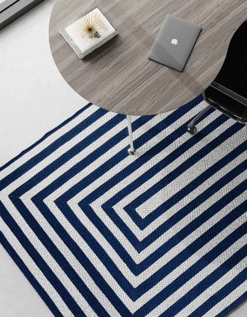 Sustainable Strands Indoor-Outdoor Oasis Collection Area Rug - Harborview Rectangle Navy Blue and White  lifestyle 3
