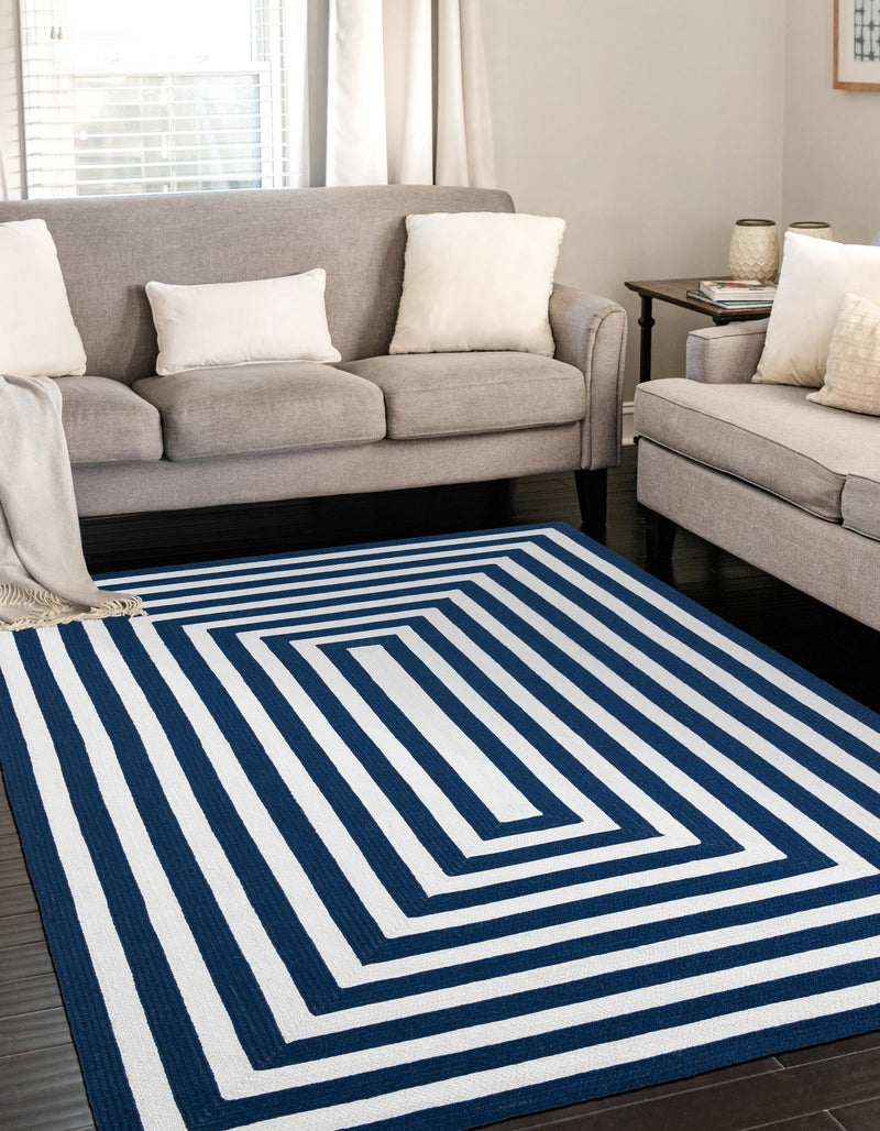 Sustainable Strands Indoor-Outdoor Oasis Collection Area Rug - Harborview Rectangle Navy Blue and White  lifestyle 4