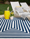 Sustainable Strands Indoor-Outdoor Oasis Collection Area Rug - Harborview Rectangle Navy Blue and White  lifestyle 6