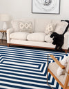Sustainable Strands Indoor-Outdoor Oasis Collection Area Rug - Harborview Rectangle Navy Blue and White  lifestyle 8
