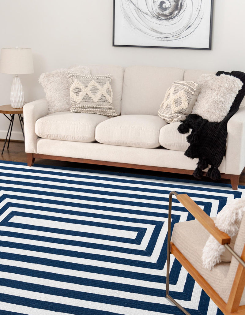 Sustainable Strands Indoor-Outdoor Oasis Collection Area Rug - Harborview Rectangle Navy Blue and White  lifestyle 8