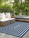 Sustainable Strands Indoor-Outdoor Oasis Collection Area Rug - Harborview Rectangle Navy Blue and White  lifestyle 9