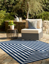 Sustainable Strands Indoor-Outdoor Oasis Collection Area Rug - Harborview Rectangle Navy Blue and White  lifestyle 10
