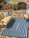 Sustainable Strands Indoor-Outdoor Oasis Collection Area Rug - Harborview Rectangle Navy Blue and White  lifestyle 11