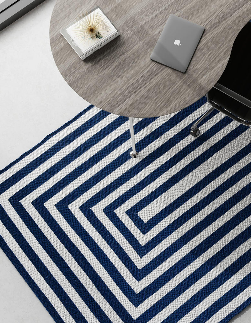 Sustainable Strands Indoor-Outdoor Oasis Collection Area Rug - Harborview Rectangle Navy Blue and White  lifestyle 33