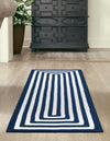 Sustainable Strands Indoor-Outdoor Oasis Collection Area Rug - Harborview Runner Navy Blue and White  lifestyle 33