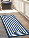 Sustainable Strands Indoor-Outdoor Oasis Collection Area Rug - Harborview Runner Navy Blue and White  lifestyle 36