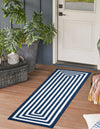 Sustainable Strands Indoor-Outdoor Oasis Collection Area Rug - Harborview Runner Navy Blue and White  lifestyle 44