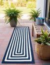Sustainable Strands Indoor-Outdoor Oasis Collection Area Rug - Harborview Runner Navy Blue and White  lifestyle 48