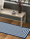 Sustainable Strands Indoor-Outdoor Oasis Collection Area Rug - Harborview Runner Navy Blue and White  lifestyle 50