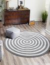 Sustainable Strands Indoor-Outdoor Oasis Collection Area Rug - Harborview Round Gray and White  lifestyle 60