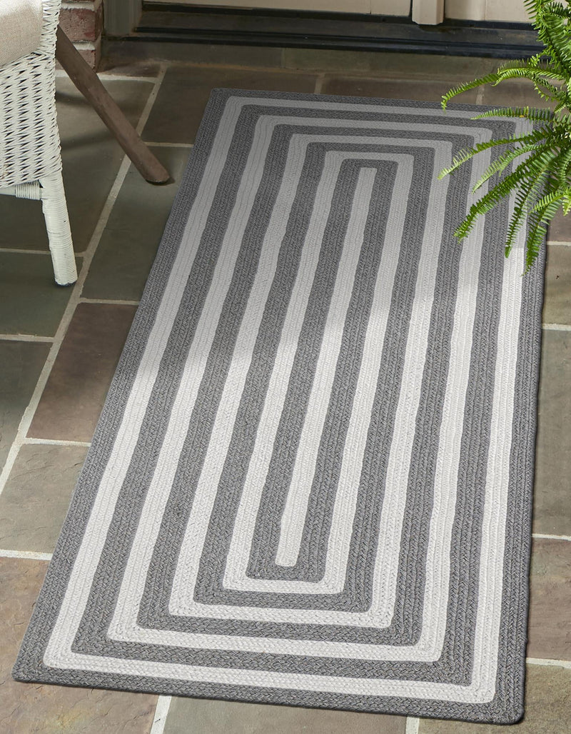 Sustainable Strands Indoor-Outdoor Oasis Collection Area Rug - Harborview Runner Gray and White  lifestyle 31