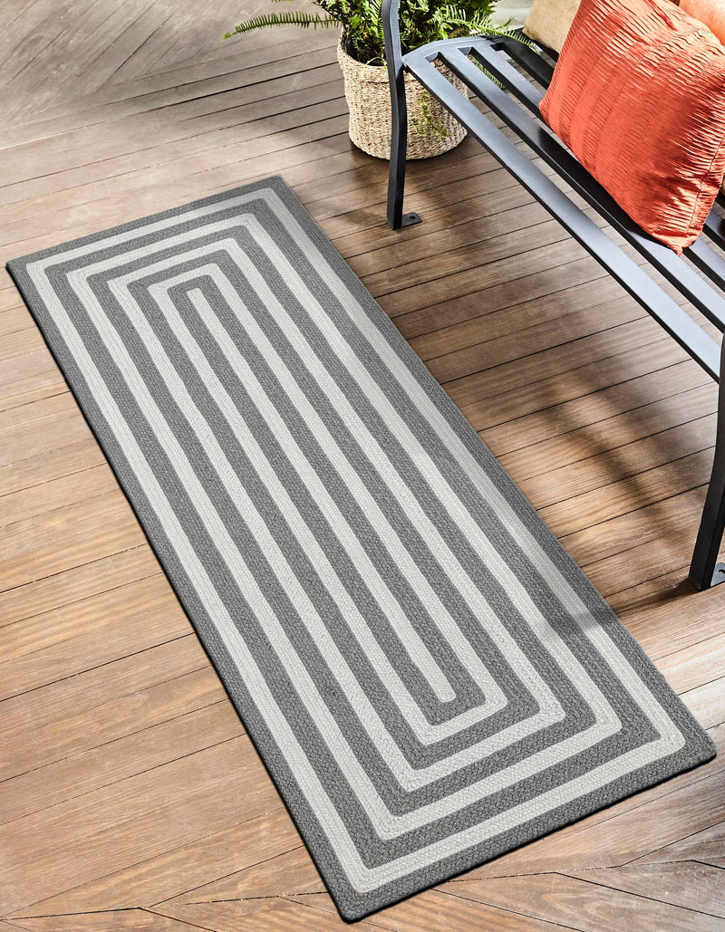 Sustainable Strands Indoor-Outdoor Oasis Collection Area Rug - Harborview Runner Gray and White  lifestyle 45