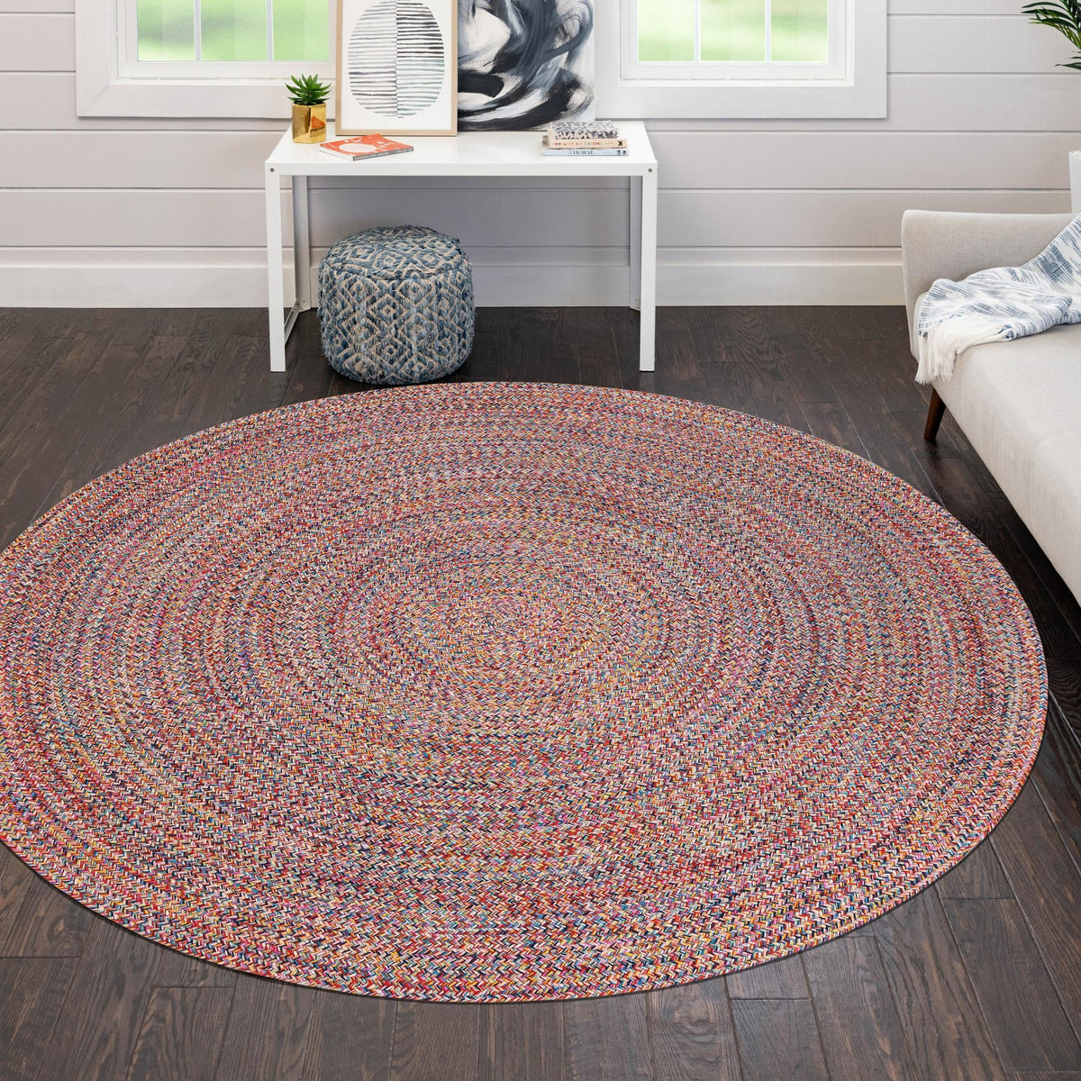Sustainable Strands Indoor-Outdoor Oasis Collection Area Rug -  Sandbar (Multi) Round Multi  lifestyle 56