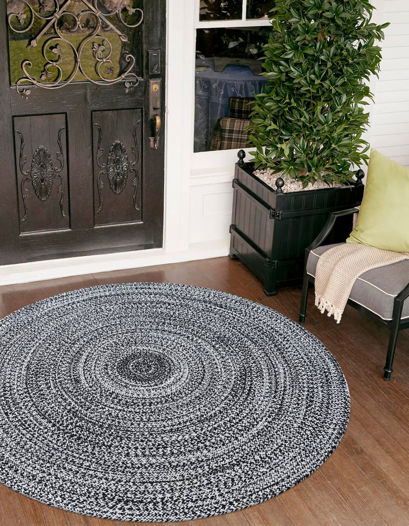 Sustainable Strands Indoor-Outdoor Oasis Collection Area Rug -  Sandbar (Black and White) Round Black and White  lifestyle 24