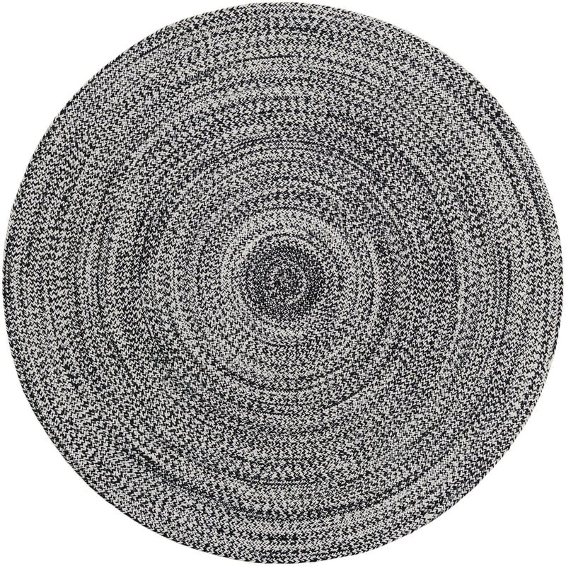 Sustainable Strands Indoor-Outdoor Oasis Collection Area Rug -  Sandbar (Black and White) Round Black and White  lifestyle 40