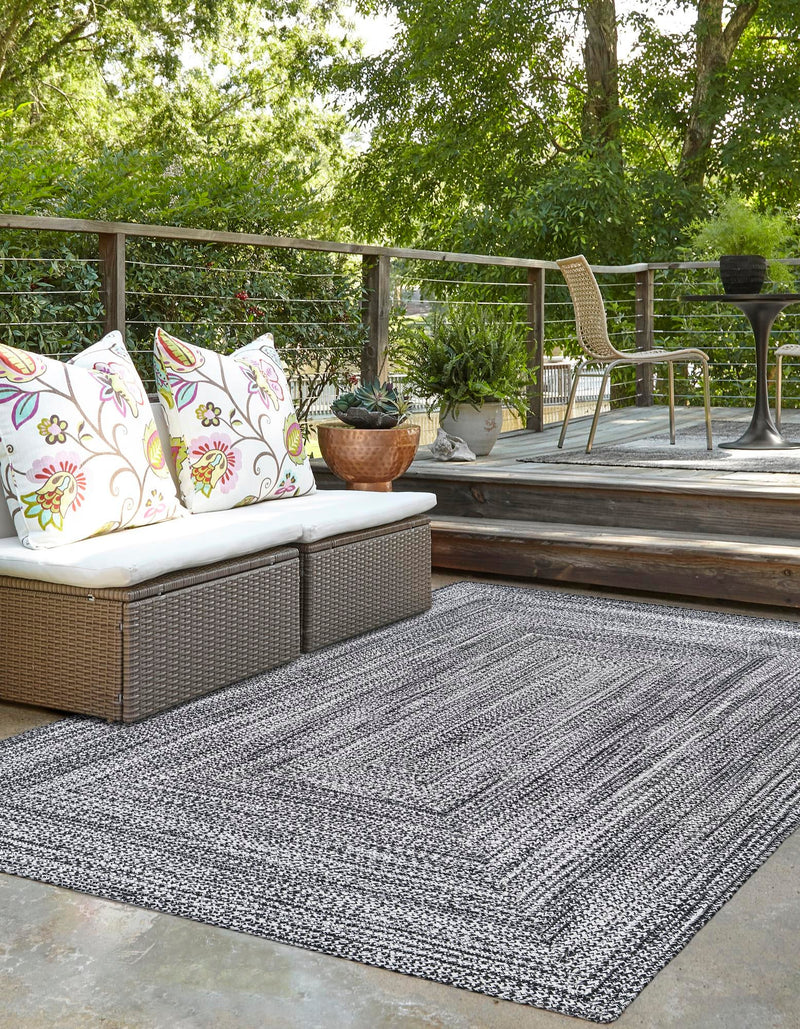 Sustainable Strands Indoor-Outdoor Oasis Collection Area Rug -  Sandbar (Black and White) Rectangle Black and White  lifestyle 2