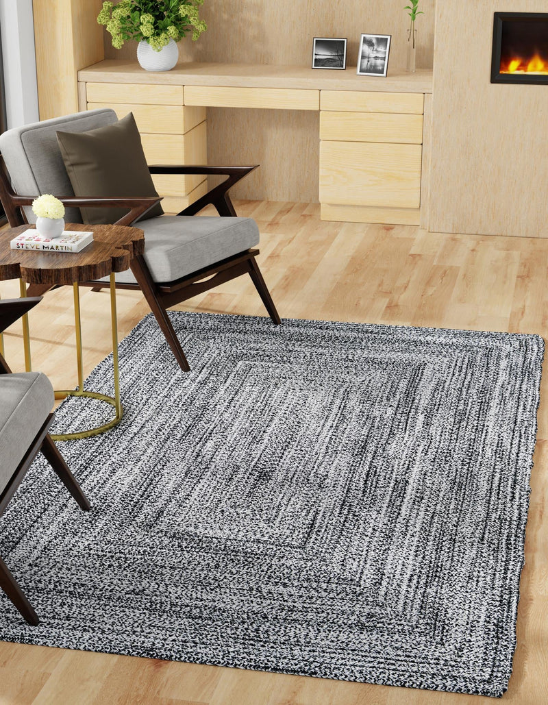 Sustainable Strands Indoor-Outdoor Oasis Collection Area Rug -  Sandbar (Black and White) Rectangle Black and White  lifestyle 5
