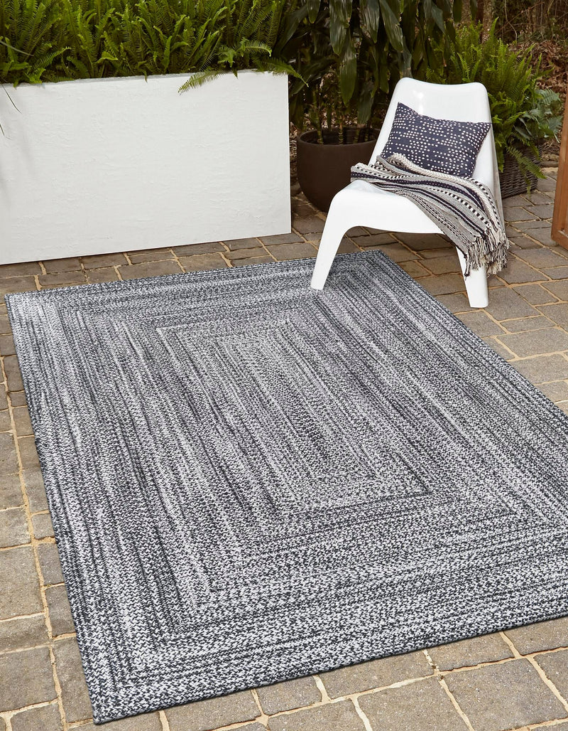 Sustainable Strands Indoor-Outdoor Oasis Collection Area Rug -  Sandbar (Black and White) Rectangle Black and White  lifestyle 10