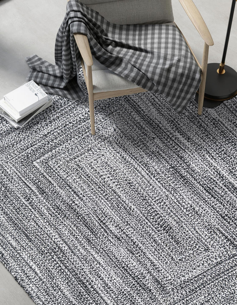 Sustainable Strands Indoor-Outdoor Oasis Collection Area Rug -  Sandbar (Black and White) Rectangle Black and White  lifestyle 12