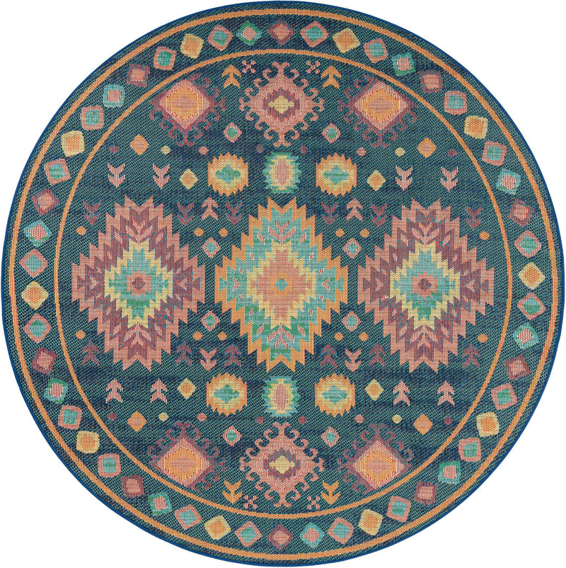 Coastal Terrace Collection Area Rug -  Dunes Round Navy Blue  lifestyle 43