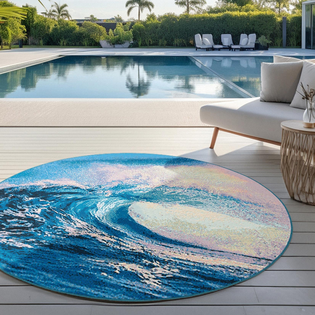 Urban Terrace Collection Area Rug - Veranda Round Blue  lifestyle 29