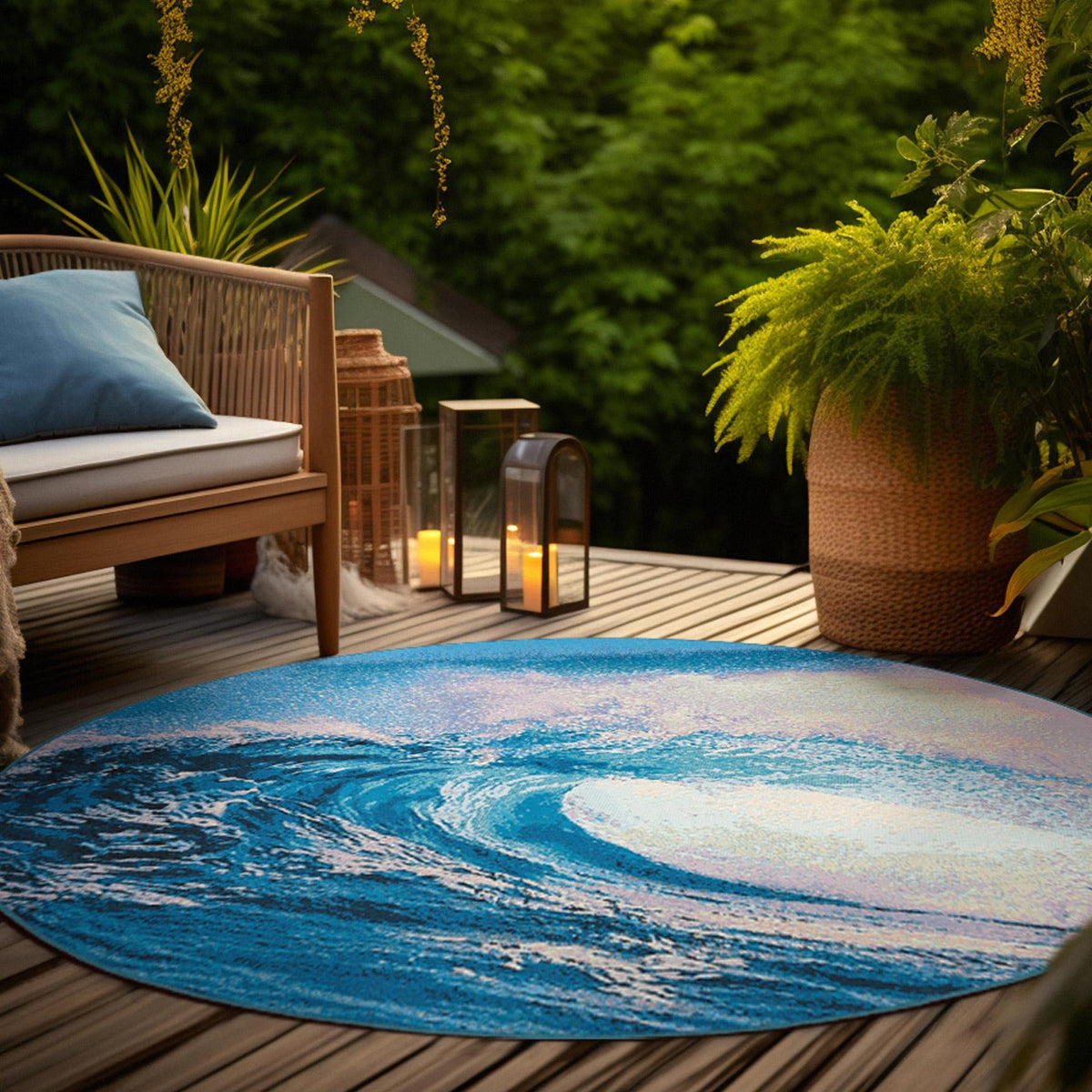 Urban Terrace Collection Area Rug - Veranda Round Blue  lifestyle 35