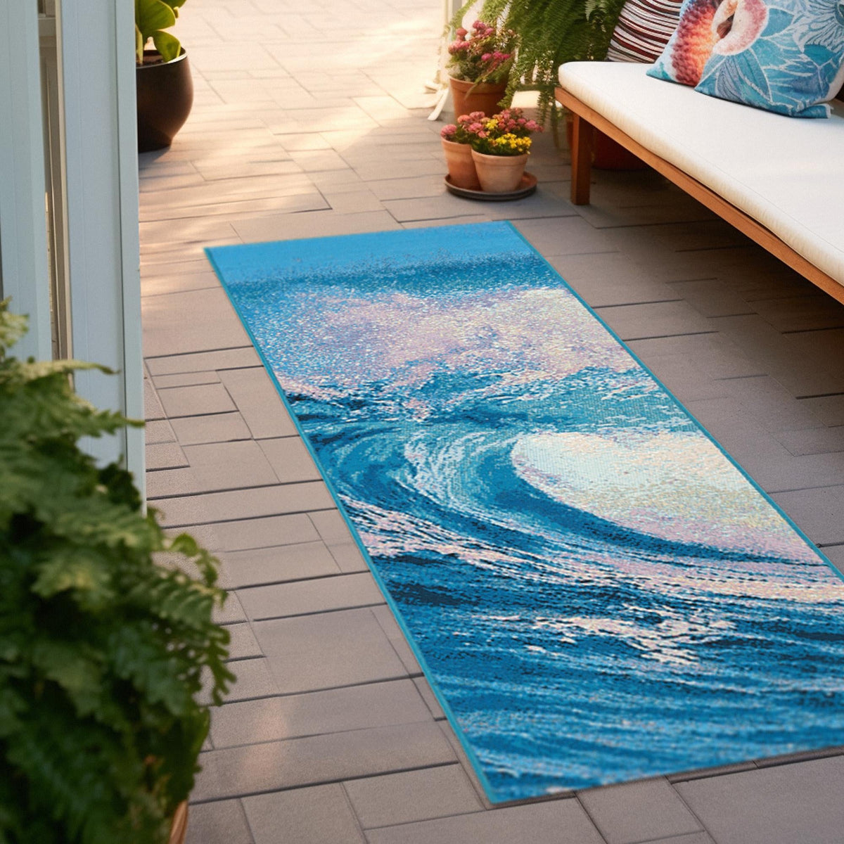 Urban Terrace Collection Area Rug - Veranda Runner Blue  lifestyle 34