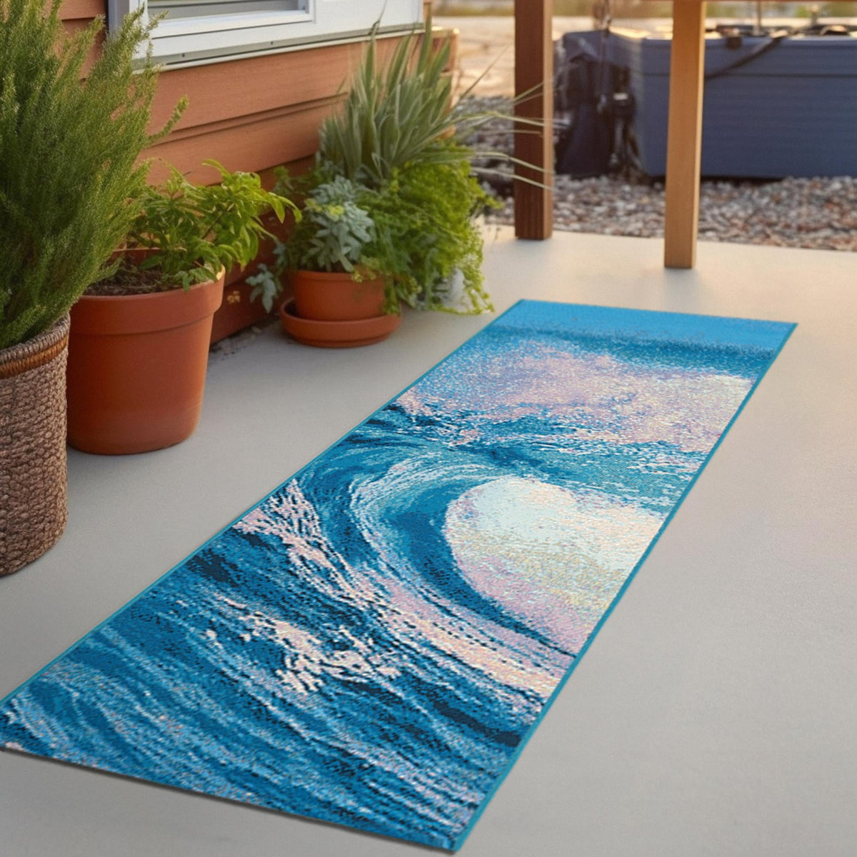 Urban Terrace Collection Area Rug - Veranda Runner Blue  lifestyle 37