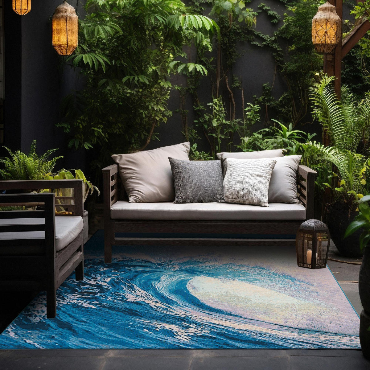 Urban Terrace Collection Area Rug - Veranda Square Blue  lifestyle 36