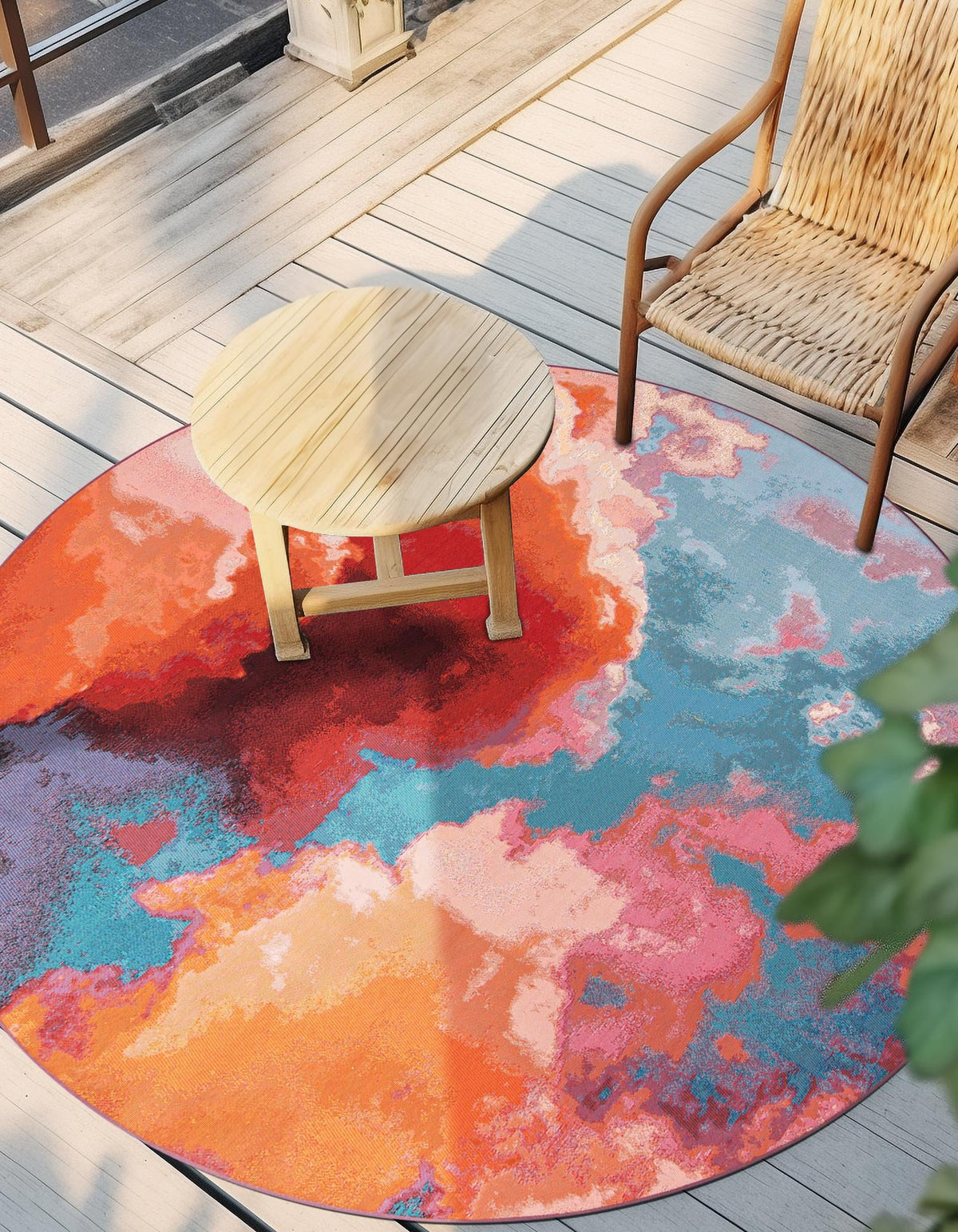 Urban Terrace Collection Area Rug -  Patio Round Gray and Pink  lifestyle 17