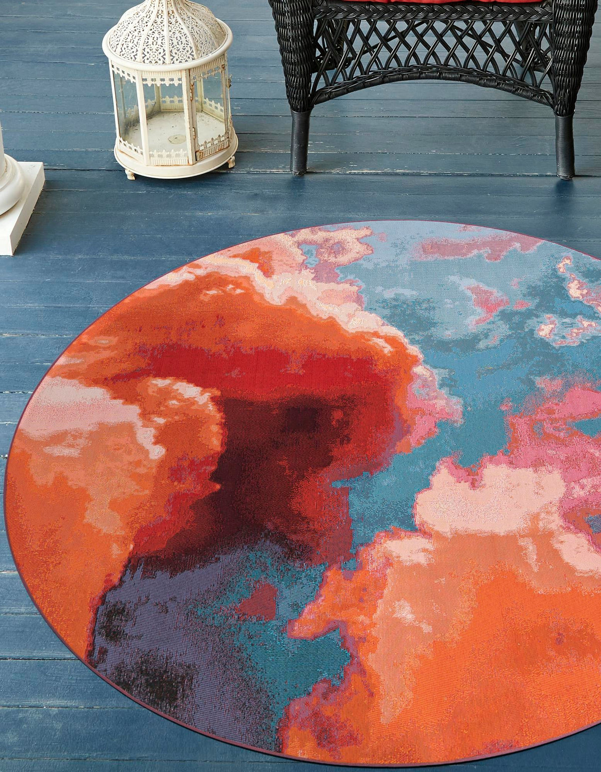 Urban Terrace Collection Area Rug -  Patio Round Gray and Pink  lifestyle 18