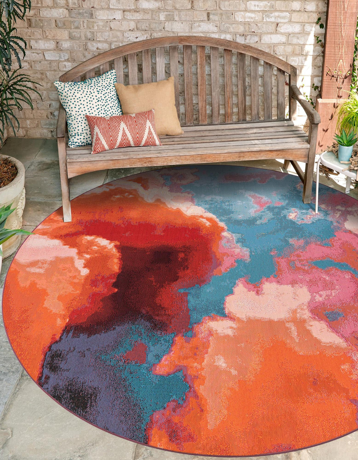 Urban Terrace Collection Area Rug -  Patio Round Gray and Pink  lifestyle 20