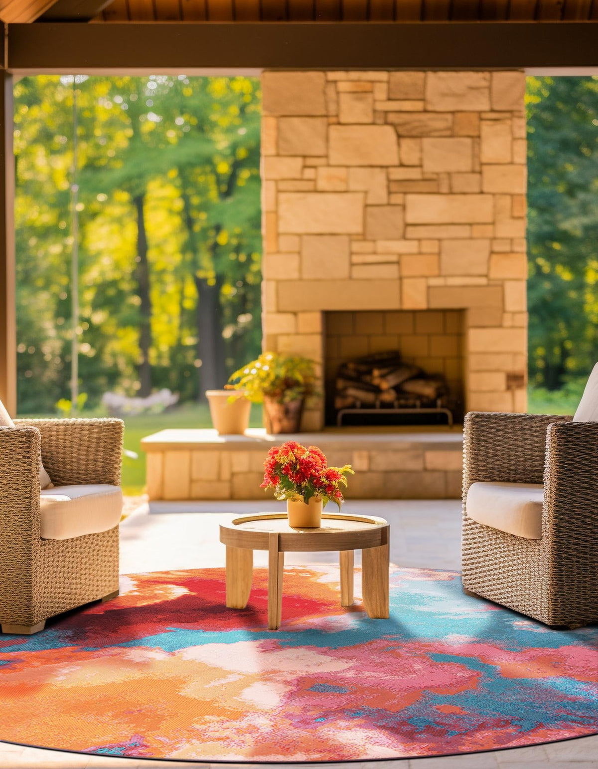 Urban Terrace Collection Area Rug -  Patio Round Gray and Pink  lifestyle 21