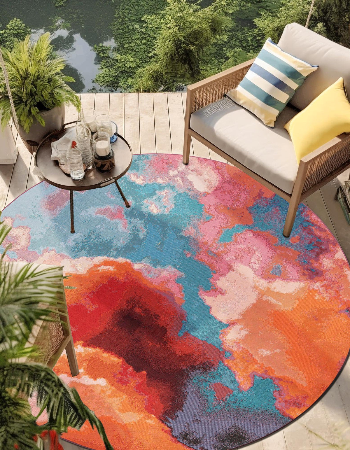 Urban Terrace Collection Area Rug -  Patio Round Gray and Pink  lifestyle 22