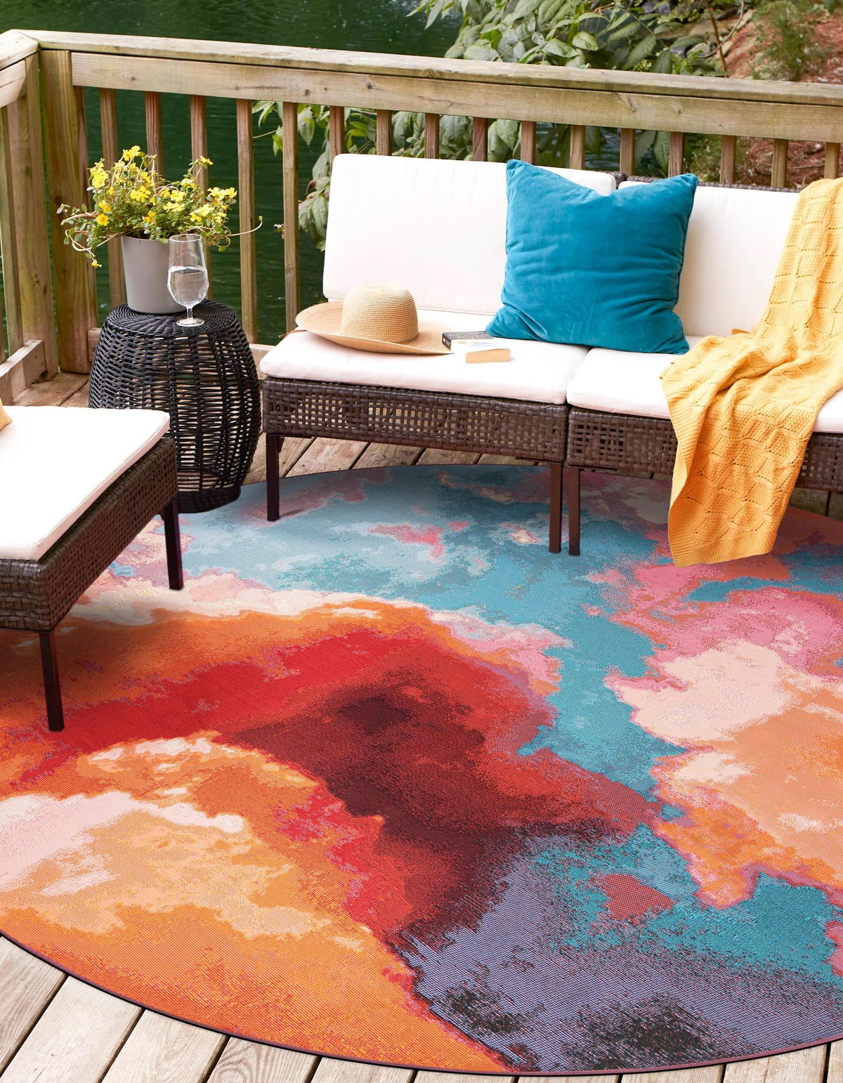 Urban Terrace Collection Area Rug -  Patio Round Gray and Pink  lifestyle 23