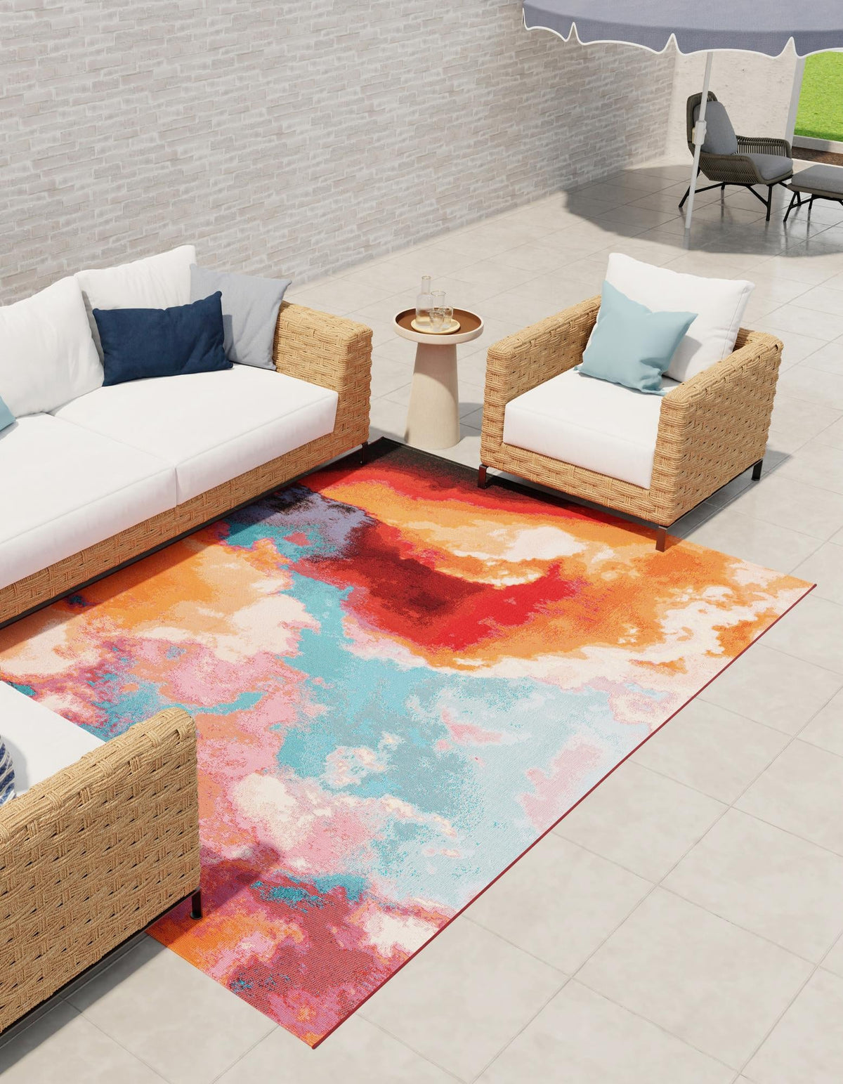 Urban Terrace Collection Area Rug -  Patio Rectangle Gray and Pink Main
