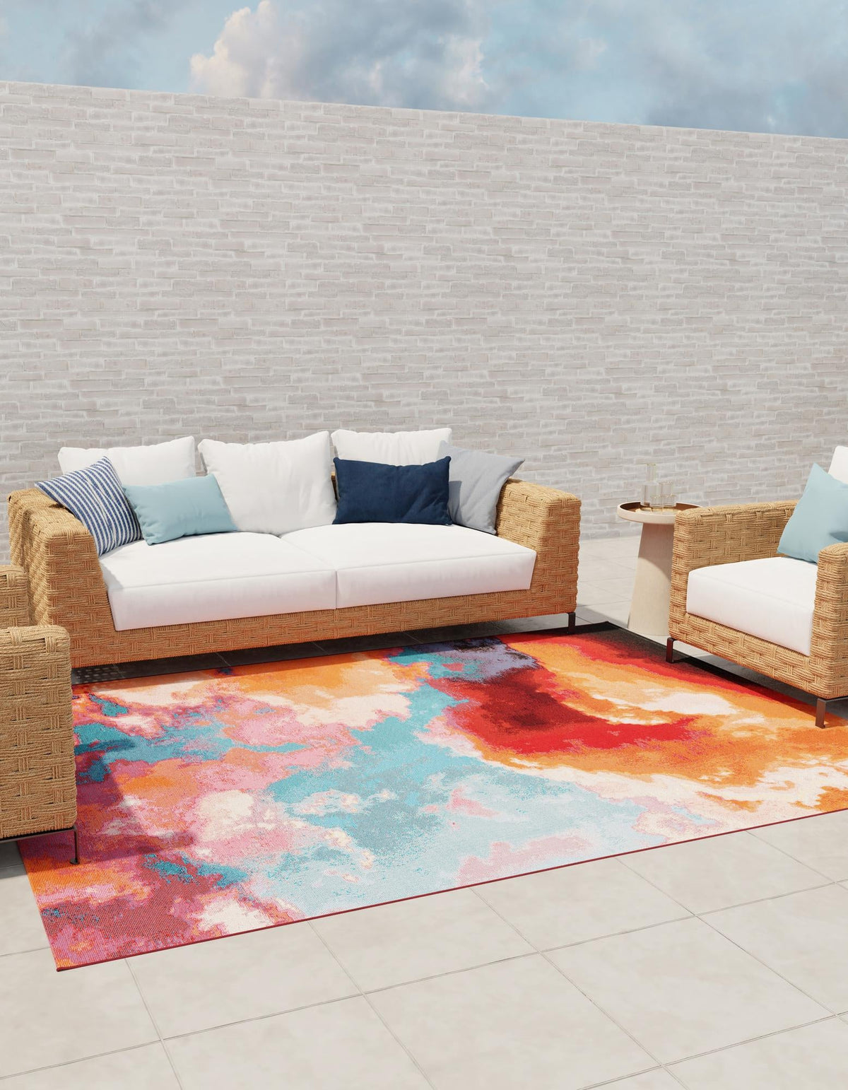 Urban Terrace Collection Area Rug -  Patio Rectangle Gray and Pink  lifestyle 2