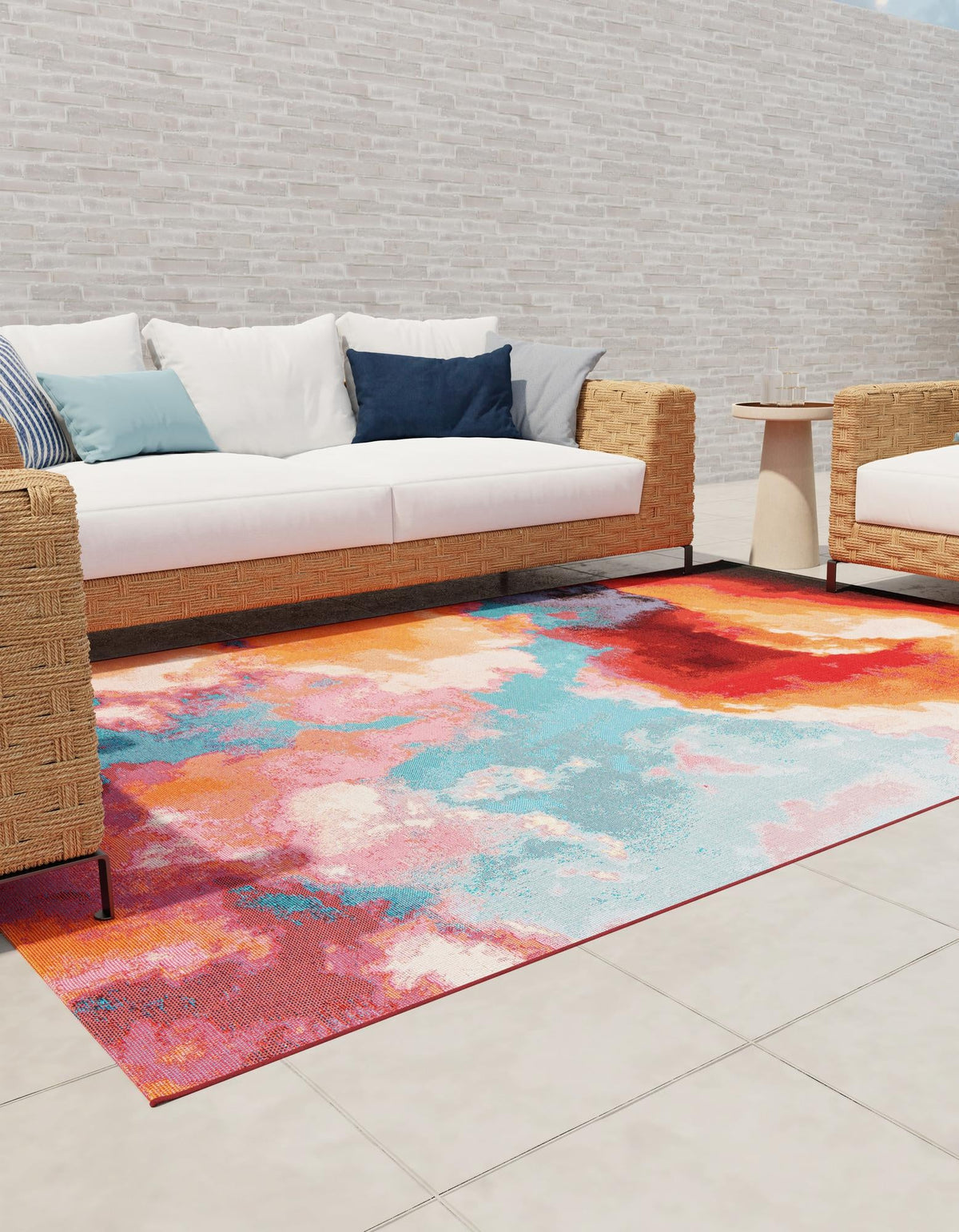 Urban Terrace Collection Area Rug -  Patio Rectangle Gray and Pink  lifestyle 3