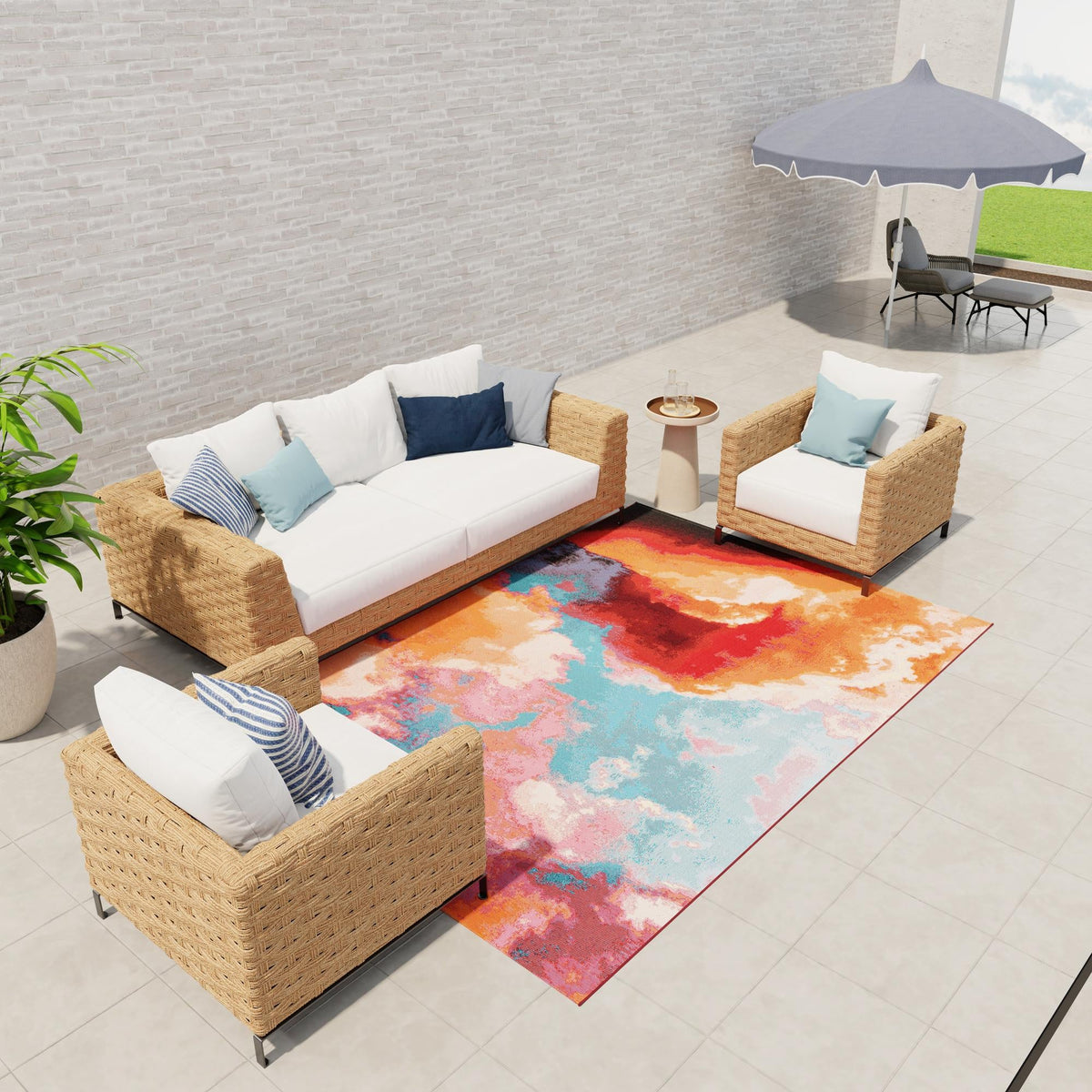 Urban Terrace Collection Area Rug -  Patio Rectangle Gray and Pink  lifestyle 4