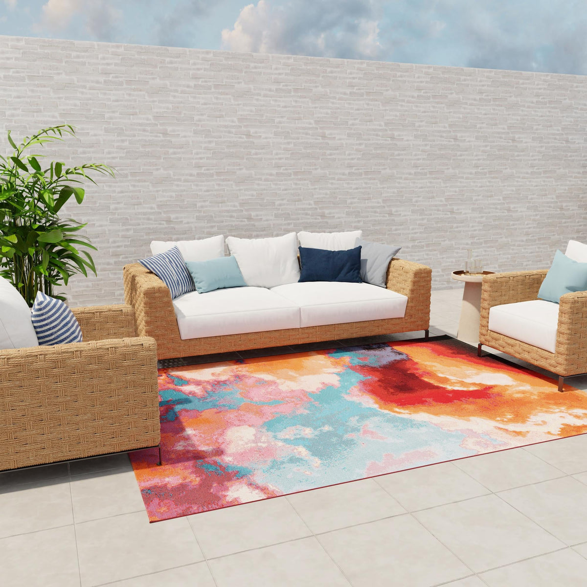 Urban Terrace Collection Area Rug -  Patio Rectangle Gray and Pink  lifestyle 5