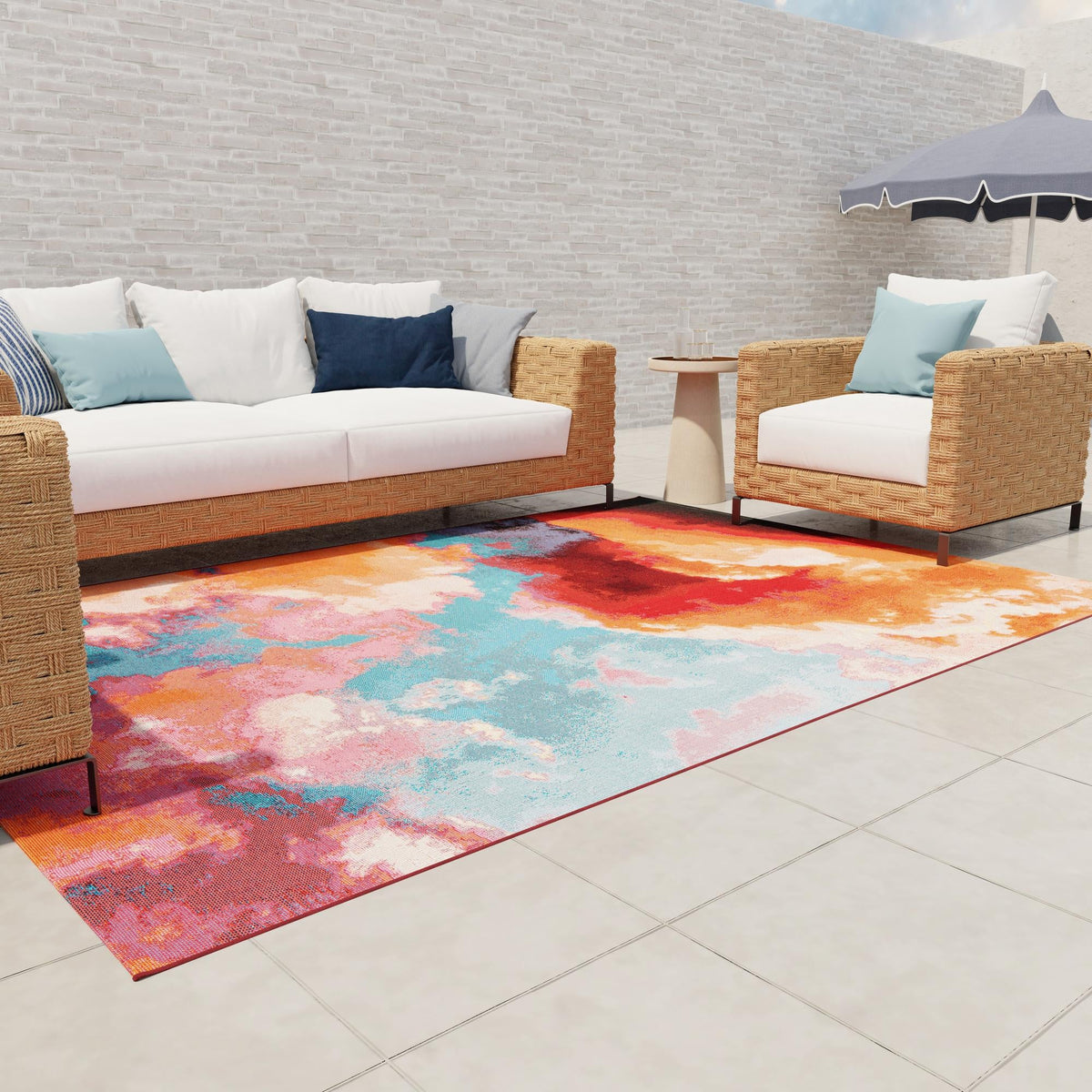 Urban Terrace Collection Area Rug -  Patio Rectangle Gray and Pink  lifestyle 6