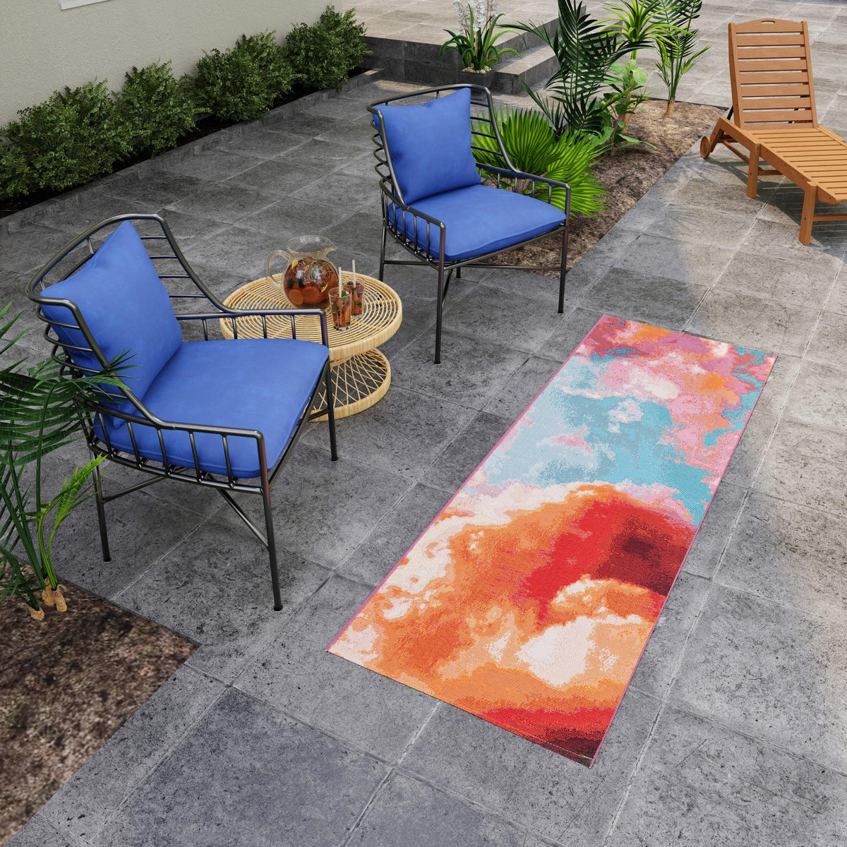 Urban Terrace Collection Area Rug -  Patio Runner Gray and Pink  lifestyle 36