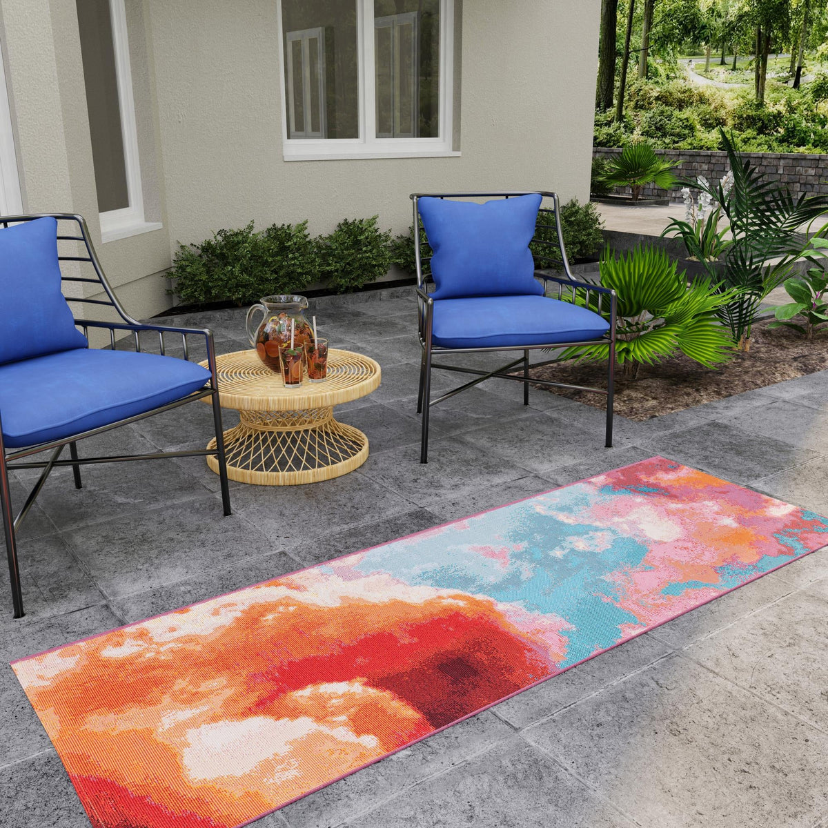 Urban Terrace Collection Area Rug -  Patio Runner Gray and Pink  lifestyle 38